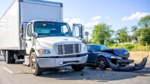 Damaged Semi Truck After Serious Traffic Accident