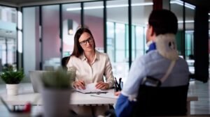 Attorney discussing an Illinois government personal injury claim with an injured client.